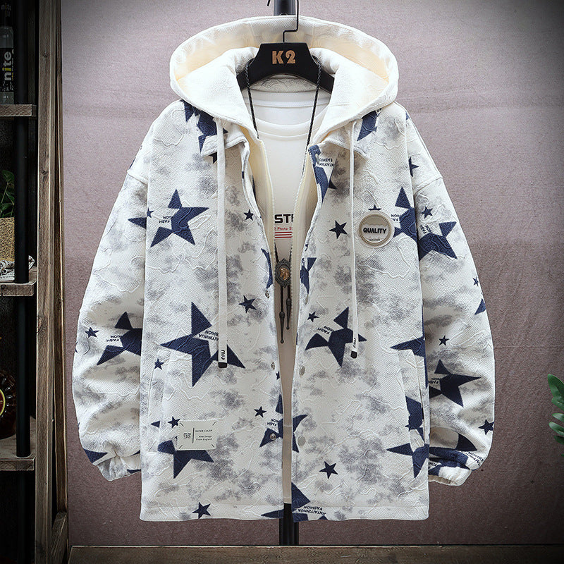 Fake Two-piece Hooded Men's Autumn And Winter Cartoon Printed Jacket