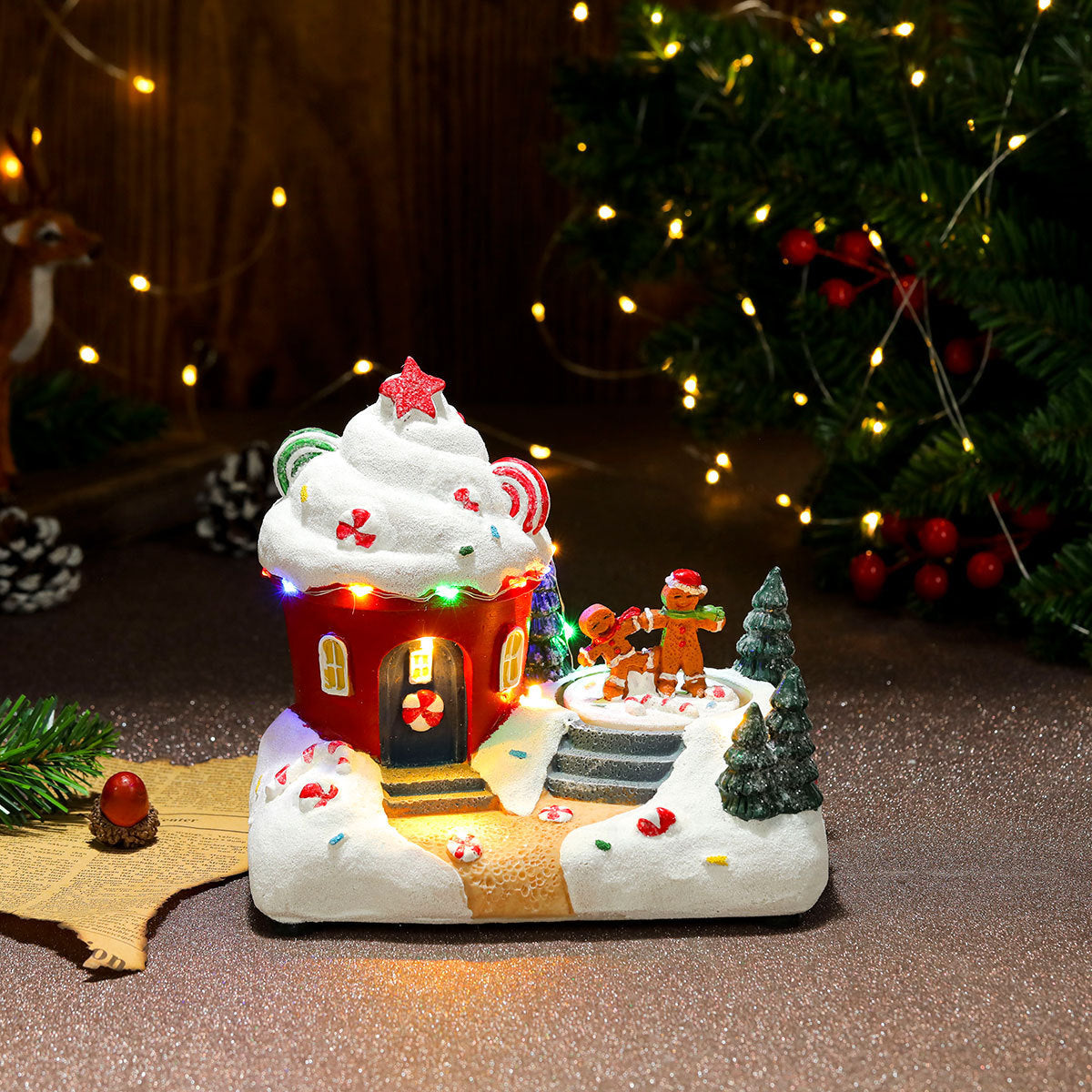 Christmas Rotating Resin Luminous Music Box Ornaments