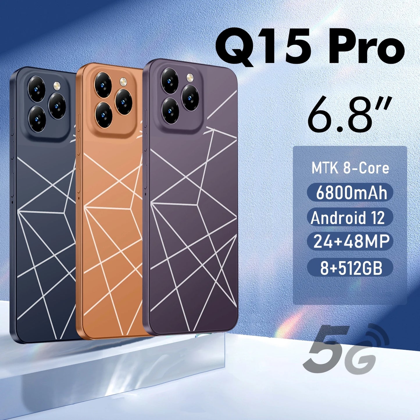 Smartphone Q15 Pro,5G Phone Android,6.8in,8GB RAM,256GB ROM,Dual SIM,Mobile phones,Google Play Store,24+48MP,6800mAh,Cellphones