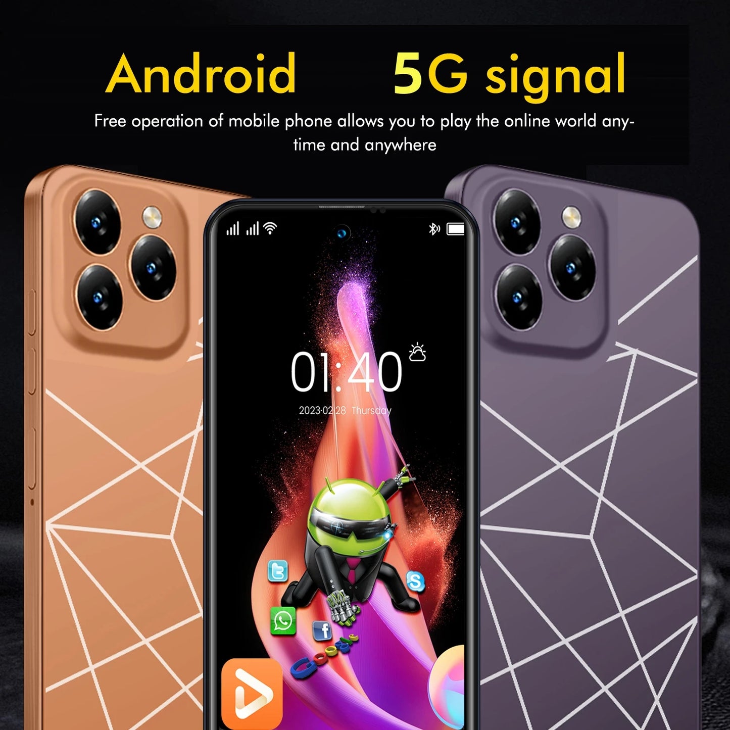 Smartphone Q15 Pro,5G Phone Android,6.8in,8GB RAM,256GB ROM,Dual SIM,Mobile phones,Google Play Store,24+48MP,6800mAh,Cellphones