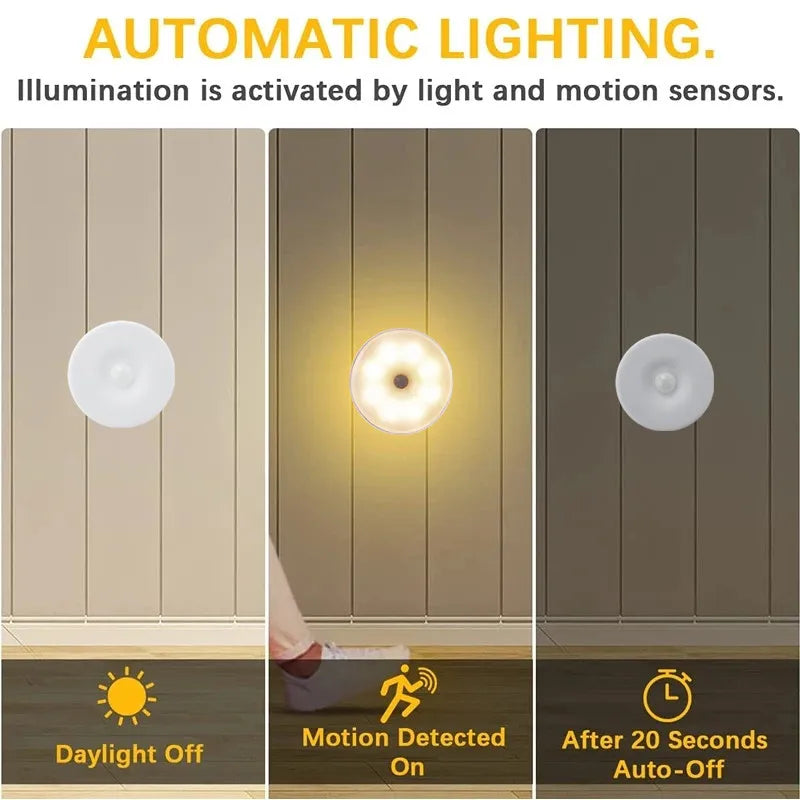 Motion Sensor Light Led USB NightLights Rechargeable Lamp for Bedroom Staircase Hallway Wardrobe Cupboard Lighting