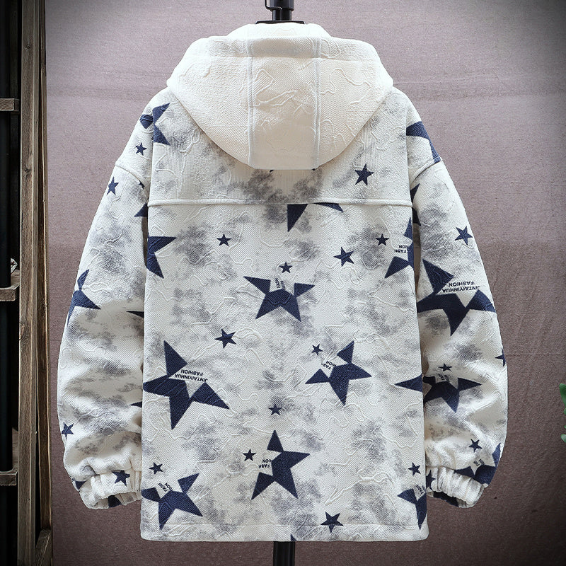 Fake Two-piece Hooded Men's Autumn And Winter Cartoon Printed Jacket